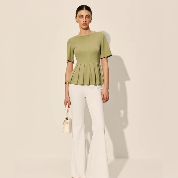 Commense Tops - 123 Pleated Peplum Ribbed Top